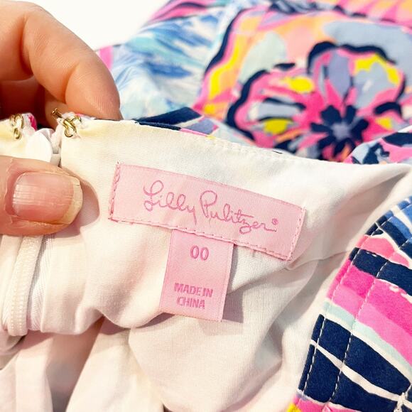 Lilly Pulitzer Devina Floral Ruffle Strap Stretch Mini Sheath Dress Navy Pink 00 - Picture 3 of 10